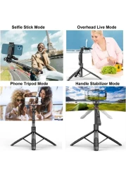 Mini Flexible Phone Tripod Stand with 60" Selfie Stick Tripod Stabilizer - Portable Phone and Camera Stand for iPhone &amp; Android, Vlogging, Video Recording

