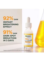 غارنييه سكين أكتيف سيروم فائق للاشراقة السريعة ضد البقع ب X30 فيتامين سي*و نياسيناميد. *vs كريم للاشراقة السريعة للنهار