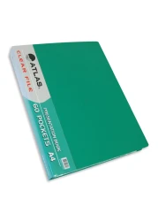 Atlas A4 Clear Book File with 60 Pockets Green