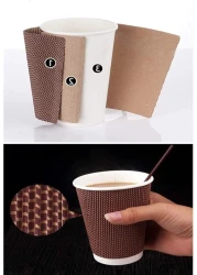 YESOCEA - كوب للشرب - 50 كوبًا ورقيًا منقوشًا حلزونيًا عازلًا للاستعمال مرة واحدة مع أغطية (8 أونصة، أكواب بنية)