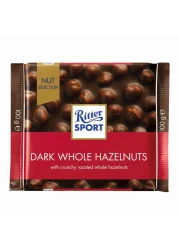 Ritter Sport Dark Whole Hazelnuts and Whole Almonds Chocolate Bar, 100g Pack of 2
