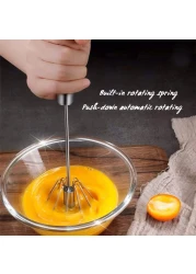 FITTO Stainless Steel Egg Whisk - 12-inch Hand Push Rotary Whisk Blender, Versatile Milk Frother, Efficient Hand Mixer Stirrer for Blending, Whisking, Beating, and Stirring
