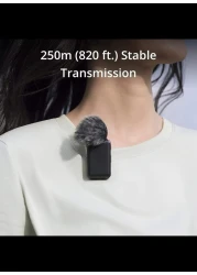 Wireless Lavalier Microphone, 250m (820 ft.) Range, 15-Hour Battery, Noise Cancellation, Wireless Microphone for PC, iPhone, Andriod, Record Interview, Vlogs