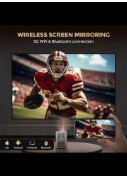 Wownect - Smart Mini Android Projector 5500 Lumens with 150" Display Built-in Dual Hi-Fi Speakers Supported 1080P (60FPS) Portable Projector 4K