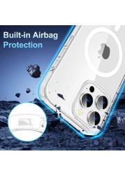 حافظة iPhone 16 Pro Clear MagSafe، حماية من الدرجة العسكرية iPhone16 Pro Max حافظة هاتف واقية مقاومة للصدمات ومغناطيس قوي، مضادة للخدش ومضادة لبصمات الأصابع بدون إطار عدسة، مضادة للاصفرار