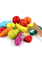 Doreen Wooden Kitchen Toys Cutting Fruits Vegetables Colorful Pretend Play Baby Puzzle Toys Children Early Educational Magic Stickers