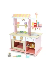 Wooden Dessert Shop Toys &ndash; Ice Cream Stall Pretend Play Kitchen Set for Kids, Interactive Wooden Playhouse with Dessert Accessories, Educational Role-Playing Toy