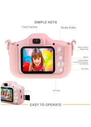 كاميرا للأطفال بدقة 1080 بكسل عالية الدقة وشاشة IPS مقاس 2.0 بوصة، كاميرا فيديو صغيرة للأطفال، تتضمن بطاقة ذاكرة وحامل بطاقات وحزام وغطاء سيليكون ناعم على شكل قطة