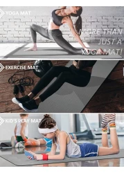 MahMir Yoga Mat Anti-Slip Exercise Mat with Carrying Bag Fitness Mat for Pilates 183CM*61CM*6MM Thickness for Woman Man Beginners Dark Grey + Black