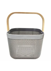 هوم برو سلة شبكية بلاستيكية بمقبض - رمادي وبني