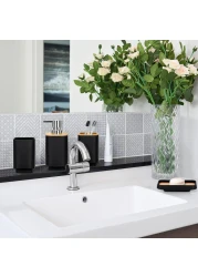 Bamboo Bathroom Accessories Set of 6 Modern Design 6 Pieces Bathroom Accessory Set Soap Dispenser Toothbrush Holder Tooth Mug Soap Dish Toilet Brush Rubbish for Bathroom Home Decor (Black)