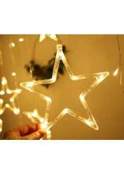 String Lights Moon Fairy String Lights Solar Powered Outdoor Curtain Window Lights Twinkle LED Star Lights for Backyard Garden Patio Home Party Holiday Ramadan Decoration (Warm light)