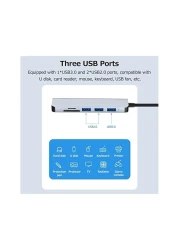 محطة إرساء 6 في 1 متعددة الوظائف من النوع C Hub 4K مع منفذ USB C لشحن مهايئ HDMI USB 3.0 منفذ HDMI من النوع C Hub متعدد المنافذ لأجهزة الكمبيوتر المحمول MacBook iPad وأجهزة USB C الأخرى