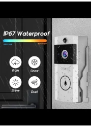 Door Bells with Camera Wireless Chime HD 100MP Video Camera - No Drill Mount No Subscription, Rechargeable Battery Powered 100 Days Use, Motion IR Sensor, View Intercom