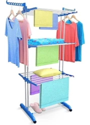 حامل تجفيف الملابس ثلاثي الطبقات، حامل ملابس قابل للطي عالي التحمل مع أجنحة قابلة للتعديل - للاستخدام الداخلي والخارجي، حامل تجفيف الملابس المزدوج ثلاثي الطبقات