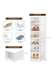 Foldable 6-Tier Clear Plastic Shoe Rack Organizer with Doors, Premium Space-Saving, Durable, No-Assembly, Expandable, Portable Transparent Shoe Storage Cabinet for Home, Entryway, Living Room or Dorm