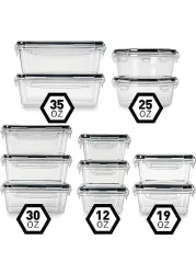 ماهمير® مجموعة حاويات اعداد الوجبات محكمة الغلق مع اغطية قفل، 12 قطعة من حاويات تخزين الطعام البلاستيكية القابلة لاعادة الاستخدام، صناديق تنظيم للمطبخ قابلة للتكديس، خالية من BPA وامنة للاستخدام في