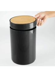 Black Waste Bin With Bamboo Lid