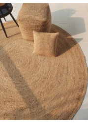 سجادة الجوت المضفرة سجادة سوداء وطبيعية 90 سم سجادة مستديرة الشكل