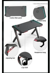 MAF K-151-120cm Gaming Table &ndash; Carbon Fiber Surface, RGB LED Lights, and Sturdy Steel Frame &ndash; Perfect for Gaming