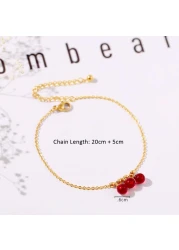 Aiwanto Beautiful Anklet for Ladies Ankle Chain Gold With Red Pearl Bracelet