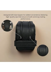 Classic Milano Leather Travel Toiletry Bag, Handbag, Clutch & Cosmetic Pouch – Travel Organizer, Spacious Case & Dopp Kit for Shaving, Makeup & Grooming Essentials – 202228 Black