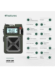 Green Lion Vintage Solar Pro Radio and Bluetooth Speaker with Power Bank, 4000mAh Battery, Solar Power Input 5V/0.7A, Hand Crank Charging, 10m Transmission Range, IPX3 Waterproof, 12H Playtime