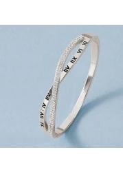 سوار عصري للنساء من JANNAH | سوار كلاسيكي بتصميم رفيع مرصع بحجر الزركونيا بأرقام رومانية للسيدات (مطلي فضي )