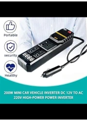 Radiotronics 200W Mini Car Vehicle Inverter DC 12V to AC 220V USB Output High-power Power Inverter Small Car Special Edition – Black
