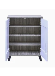 خزانة أحذية أنيقة ذات لونين مع 3 أرفف - مخزن أحذية مدمج للمدخل أو غرفة النوم مع تصميم خالٍ من المقابض وأرجل بلاستيكية قوية