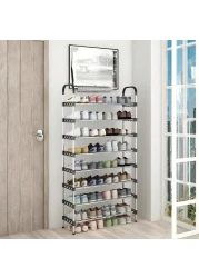 رف أحذية معدني بسيط مكون من 8 طبقات - 5 أنابيب لكل طبقة، منظم تخزين أحذية للمدخل وغرفة المعيشة والممر - تصميم متين وموفر للمساحة