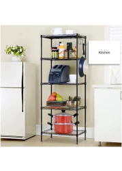 Generic-5 Tier Wire Shelves Heavy Duty Height Adjustable Storage Wire Shelf Shelving Rack Microwave Stand with 4 Side Hooks Leveling Feet