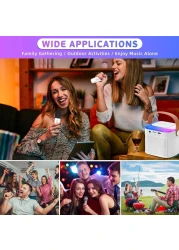 نظام مكبر صوت محمول يعمل بالبلوتوث مع ميكروفونين لاسلكيين، وآلة غناء بقوة 20 وات للكبار والأطفال، ومكبر صوت كاريوكي مع تأثيرات صدى