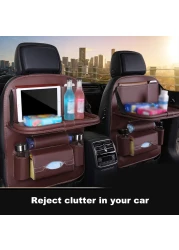 Generic-New Car Seat Back Bag Folding Table Organizer Pad Drink Chair Storage Pocket Box Automobile Accessories Beige