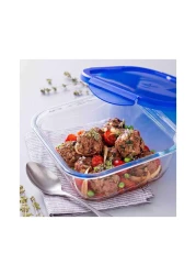 Pyrex Cook &amp; Go Square Food Container With Lid Blue And Clear 800ml