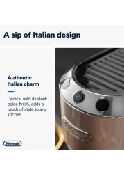 De'Longhi Dedica Arte Espresso Machine - MyLatteArt Milk Foam Nozzle, 15 BAR Pressure, Steel Tamper Included, Beige Gold - Create Perfect Espresso, Cappuccinos, and Latte Art at Home - EC885.BG