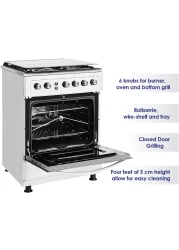 Super General Freestanding Gas Cooker 4-Burner Full-Safety, Stainless-Steel Cooker With Rotisserie, Silver, 60 x 60 x 85 cm, SGC-6470-MSFS, 1-Year Warranty (Installation Not Included)