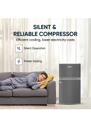 Nikai 135L Gross/88L Net, Small Double Door Mini Refrigerator with Vegetable Crisper &amp; Adjustable Glass Shelves, Defrosting, Mini Fridge for Home, Kitchen, Bedroom, Office &amp; Hotels NRF135DDS Silver