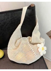 Yogodlns Hollow Out Weave Bag Bohemian Style Beach Handbag Hollow Tote Bag Large Capacity Slouchy Style Beach Bag Shopping Women Casual Beach Bag Large Capacity Crochet Flower Tote Bag Fashion Tote Ha