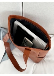 حقيبة كبيرة السعة بلون أحادي بسيطة للسيدات،حقيبة يد براقة بسوستة من جلد اصطناعي،حقيبة كتف عصرية،خفيفة الوزن