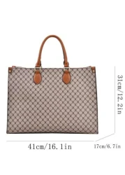 مجموعة قطعة واحدة للخريف والشتاء من حقيبة يد كبيرة الحجم ذات طباعة كتل الألوان الموضة، سعة كبيرة، سحاب وحزام.