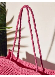 SHEIN VCAY Vacation Casual Letter Embroidery Hollow Out Tote Bag