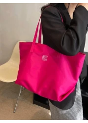 حقيبة كتف ذات لون أحادي وأسلوب بسيط سعة كبيرة 1قطعة ، حقيبة مدرسية ، سعة كبيرة ، محمولة ، للمراهقات السيدات طال