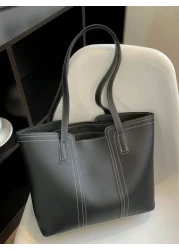 حقيبة كتف ذات تفاصيل خياطة سعة كبيرة ذات طراز بسيط من جلد اصطناعي ل- الأعمال/التنقل/العمل/حقيبة المدرسة العليا