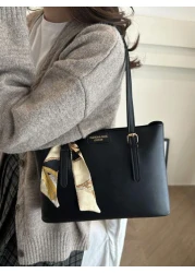 حقيبة تسوق بطبعة حرف بلون أحادي عصرية وبسيطة مع وشاح، مناسبة للتسوق، المحافظ، الشابات، طلاب الجامعة، الوافدي