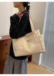 زنبيل كنفاس بسعة كبيرة على طراز INSEG لطلاب، العمل، التنقل والأنشطة الخارجية، حقيبة للحمل على الكتف واليد، حقيب