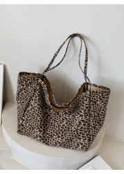 1 حقيبة كتف من النساء بطبعة نمر ذات كتف واحد، سعة كبيرة للشاطئ العارضة، حقيبة تسوق موضة