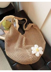 Hollow Out Weave Straw Bag Bohemian Beach Handbag Hollow Tote Bag Large Capacity Shopping Beach Bag Fashion Hollow Out Weave Straw Bag Beach Handbag Bohemian Style Beach Bag Slouchy Style Large Capaci