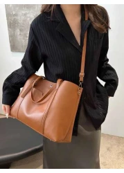 حقيبة تسوق كبيرة السعة ذات لون أحادي للنساء للتنقلات اليومية