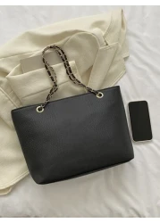 حقيبة كتف ذات سلسلة وفتحات هندسية محفورة، حقيبة مدرسية، العودة إلى المدرسة، سعة كبيرة، كاجوال للعمل، محمولة،